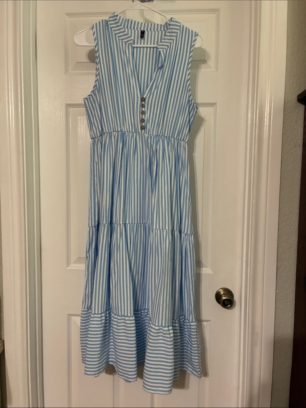 Sleeveless Blue and White Striped Midi Dress